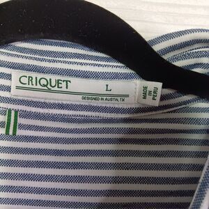 Mens Criquet Polo Shirt Size Large Gray Striped Performance Cotton Poly Golf
